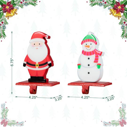 Glitzhome® 6.5" Christmas Santa & Snowman Stocking Holder Set
